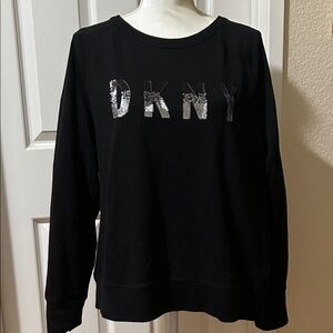 DKNY Black Sweatshirt with Silver and Black sequin Accents